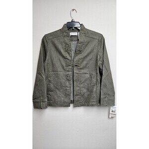 Alfred Dunner Jacket Womens 12P Olive Autumn Sunset Petite Stretch Ramie Blend